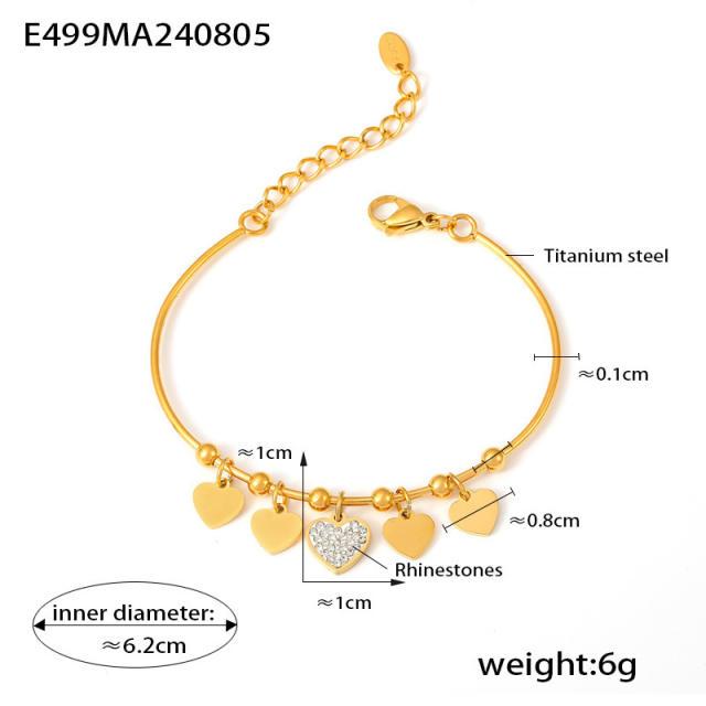 18KG heart charm stainless steel bangle