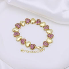 Luxury colorful diamond heart gold plated copper women bracelet