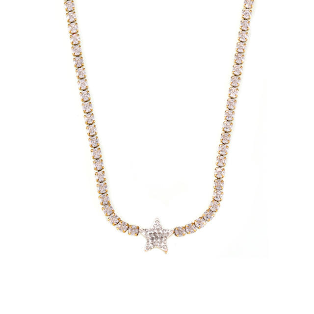Delicate diamond star tennis chain stainless steel necklace