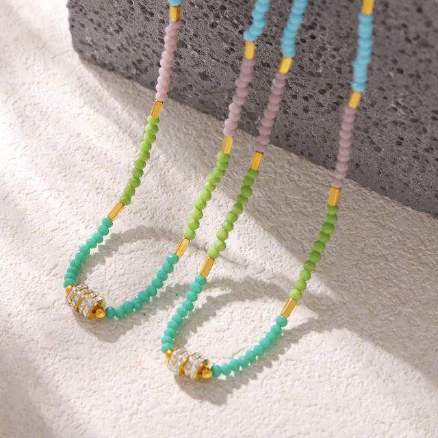 Summer colorful beaded stainless steel pendant necklace
