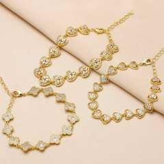 Hot sale diamond clover heart gold plated copper bracelet