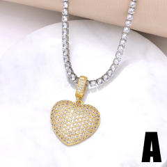Delicate gold plated copper tennis chain chunky heart pendant necklace