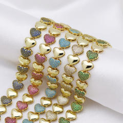 Luxury colorful diamond heart gold plated copper women bracelet