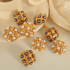 French trend square shape pearl bead stainless steel studs earrings
