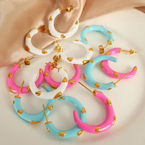 Sweet color enamel open hoop stainless steel earrings