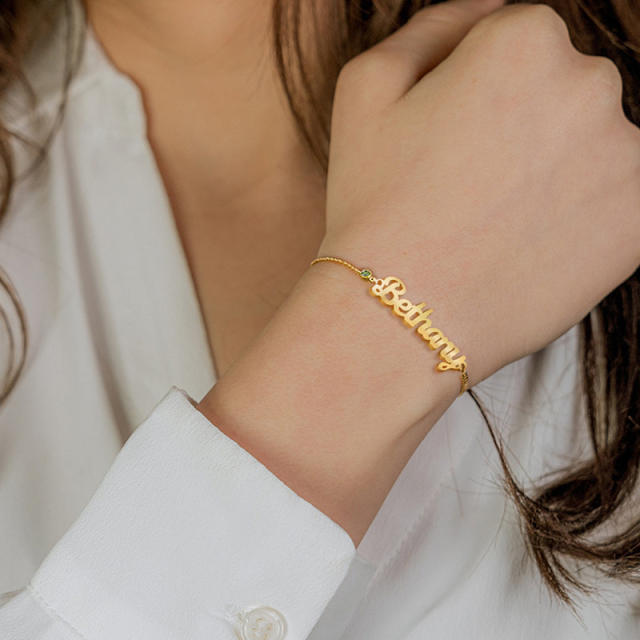Personality custom name birthstone stainless steel bracelet
