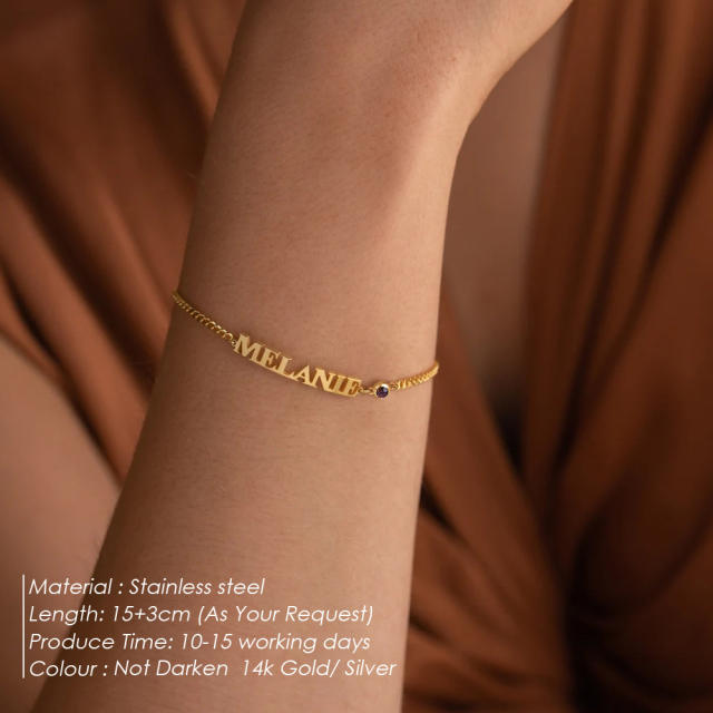 Personality custom name birthstone stainless steel bracelet
