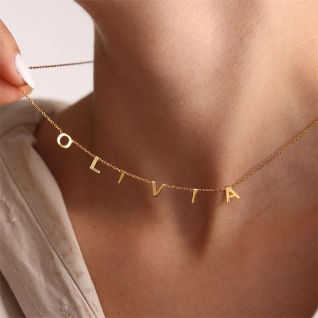 14KG dainty custom name letter stainless steel necklace
