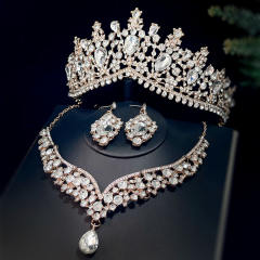 Delicate color rhinestone wedding hair crown necklace set