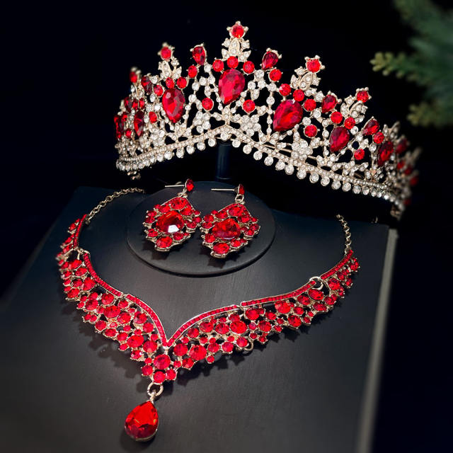 Delicate color rhinestone wedding hair crown necklace set