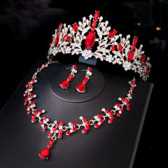 Delicate colorful rhinestone statement crown necklace set