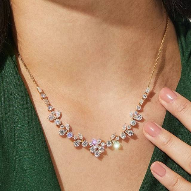 Delicate diamond gold plated copper necklace