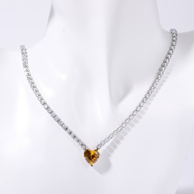 Delicate stainless steel tennis chain sweet color diamond necklace