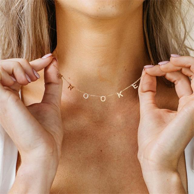 14KG dainty custom name letter stainless steel necklace