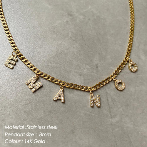 Delicate diamond letter charm custom name stainless steel necklace