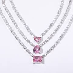 Delicate stainless steel tennis chain sweet color diamond necklace