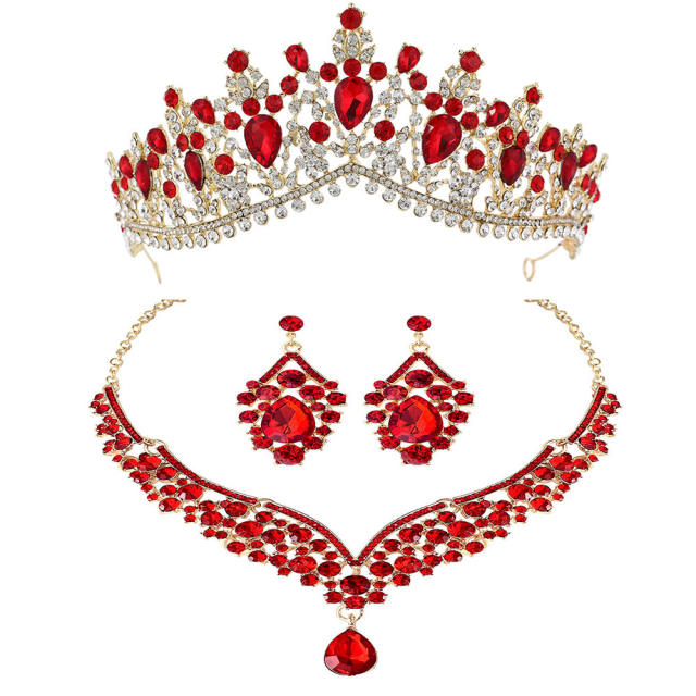 Delicate color rhinestone wedding hair crown necklace set