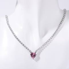Delicate stainless steel tennis chain sweet color diamond necklace