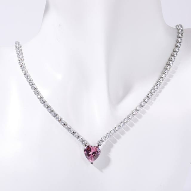 Delicate stainless steel tennis chain sweet color diamond necklace