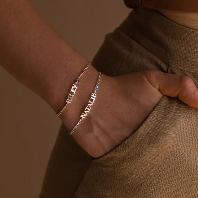 Personality custom name birthstone stainless steel bracelet