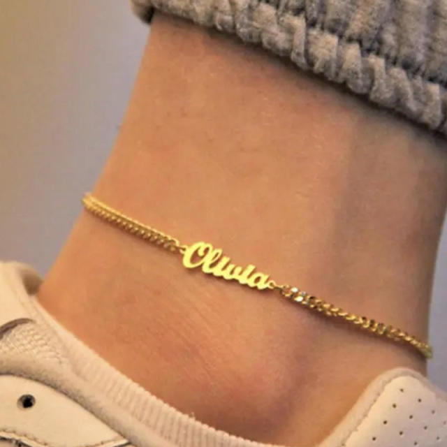 Concise custom name stainless steel anklet