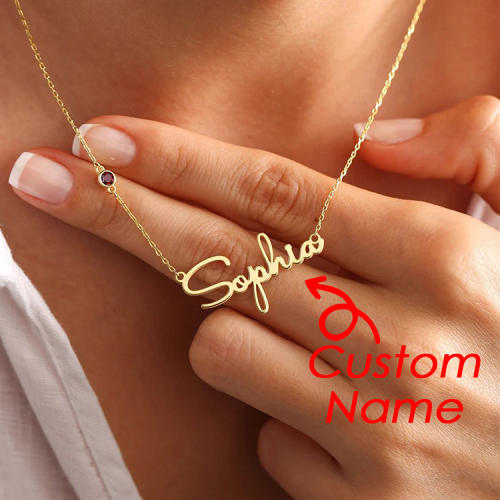 Dainty birthstone custom name stainless steel necklace