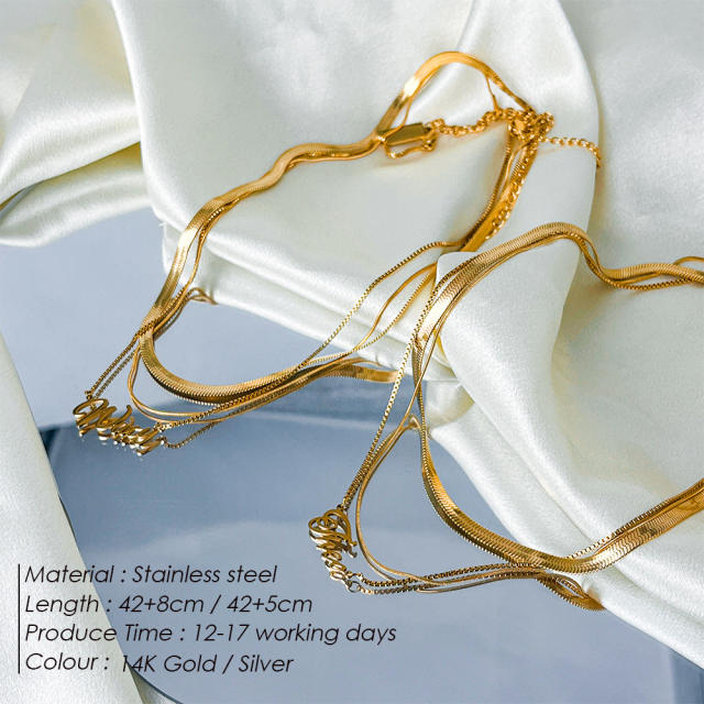 Three layer snake chain custom name stainless steel necklace