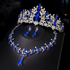 Delicate colorful rhinestone statement crown necklace set