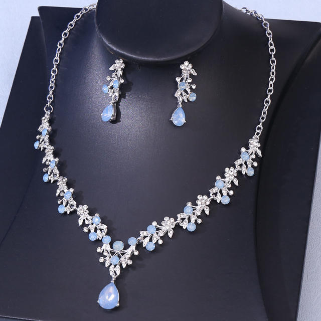 Chic colorful rhinestone delicate wedding bridal necklace set