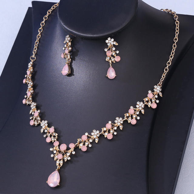 Chic colorful rhinestone delicate wedding bridal necklace set
