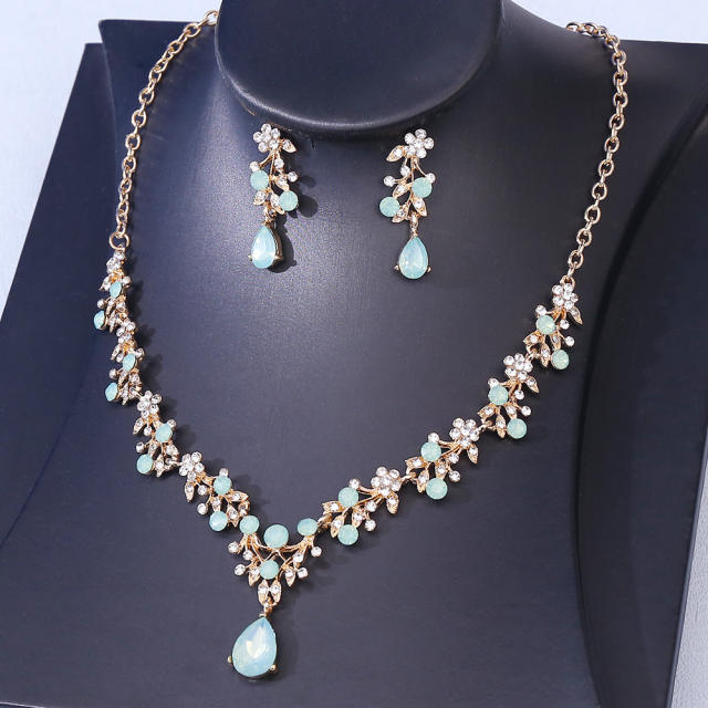 Chic colorful rhinestone delicate wedding bridal necklace set