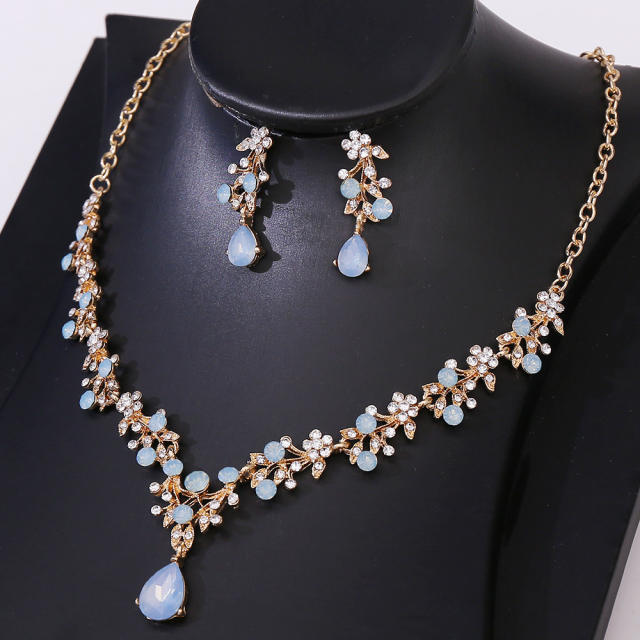 Chic colorful rhinestone delicate wedding bridal necklace set