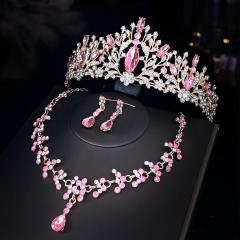 Delicate colorful rhinestone statement crown necklace set