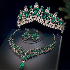 Delicate color rhinestone wedding hair crown necklace set