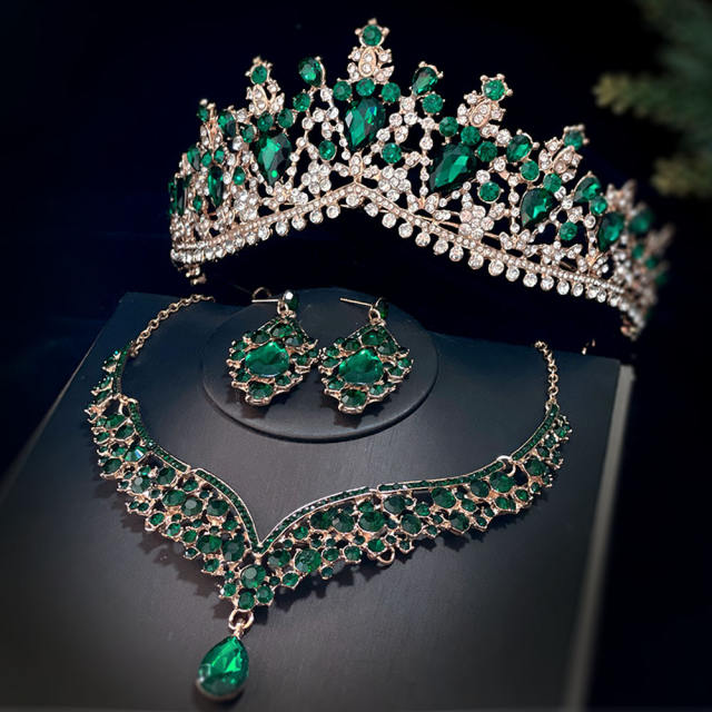 Delicate color rhinestone wedding hair crown necklace set