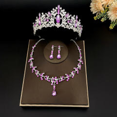 Delicate colorful rhinestone statement crown necklace set