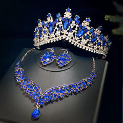 Delicate color rhinestone wedding hair crown necklace set