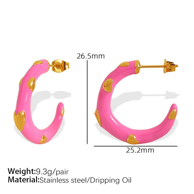 Sweet color enamel open hoop stainless steel earrings