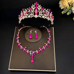 Delicate colorful rhinestone statement crown necklace set
