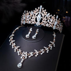 Delicate colorful rhinestone statement crown necklace set