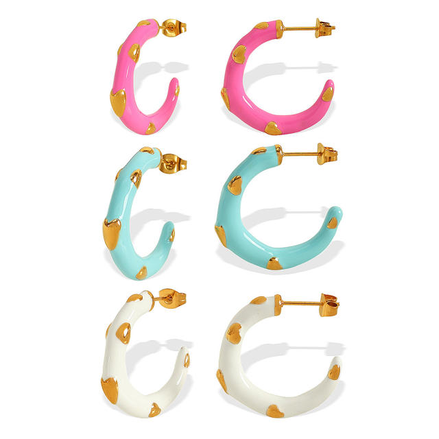 Sweet color enamel open hoop stainless steel earrings