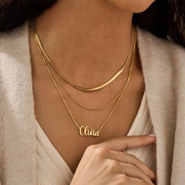 Three layer snake chain custom name stainless steel necklace