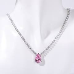 Delicate stainless steel tennis chain sweet color diamond necklace