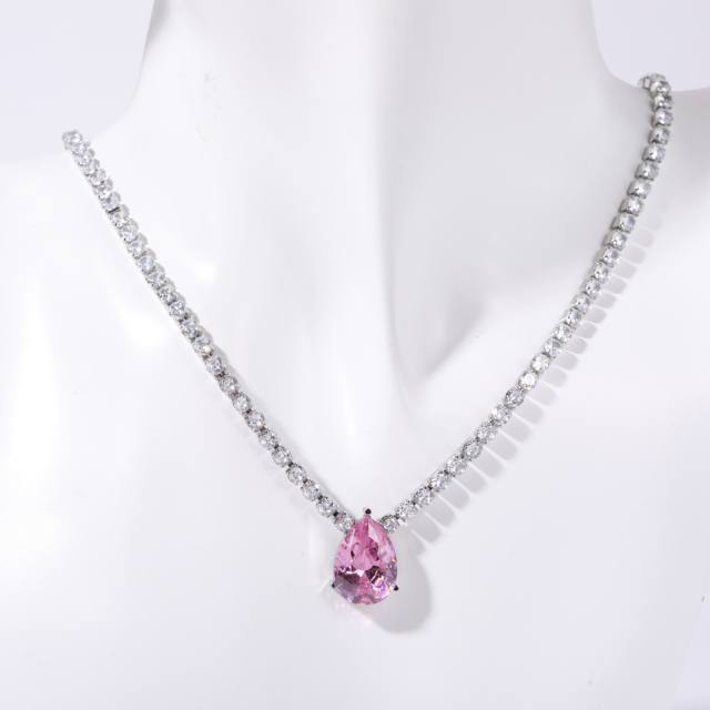 Delicate stainless steel tennis chain sweet color diamond necklace