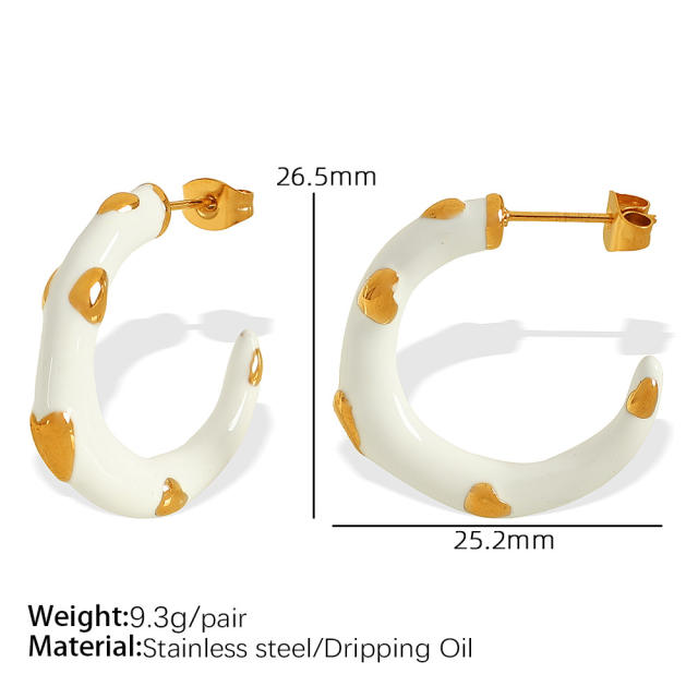 Sweet color enamel open hoop stainless steel earrings