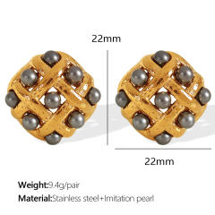 French trend square shape pearl bead stainless steel studs earrings