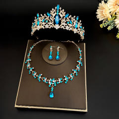 Delicate colorful rhinestone statement crown necklace set