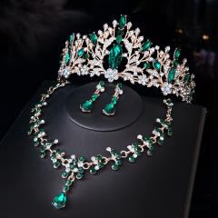 Delicate colorful rhinestone statement crown necklace set