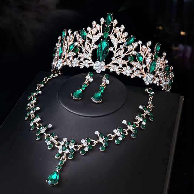 Delicate colorful rhinestone statement crown necklace set