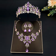 Delicate colorful rhinestone statement crown necklace set